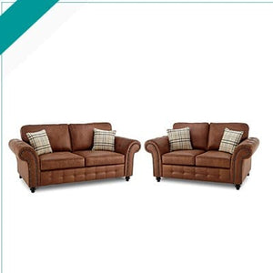 Large Romeo Sofa 3 + 2 Leather Faux Suite Brown Sofa