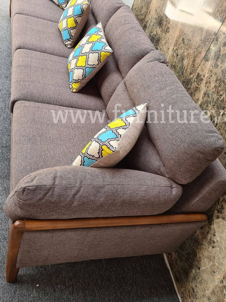 DESIGNER 5 SEATER BROWN STRAIGHT FABRIC SOFA / CORNER SOFA