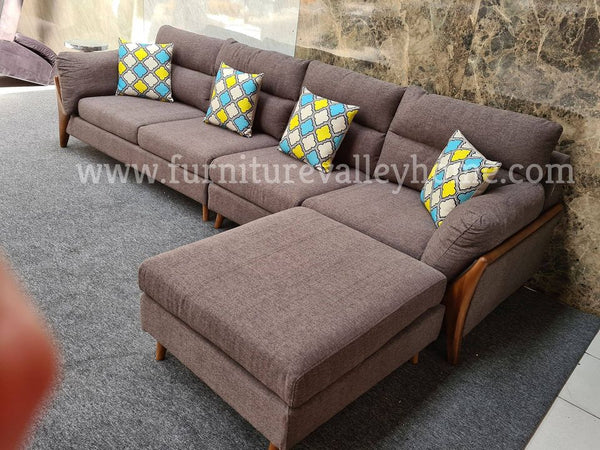 DESIGNER 5 SEATER BROWN STRAIGHT FABRIC SOFA / CORNER SOFA