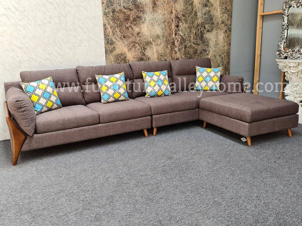 DESIGNER 5 SEATER BROWN STRAIGHT FABRIC SOFA / CORNER SOFA