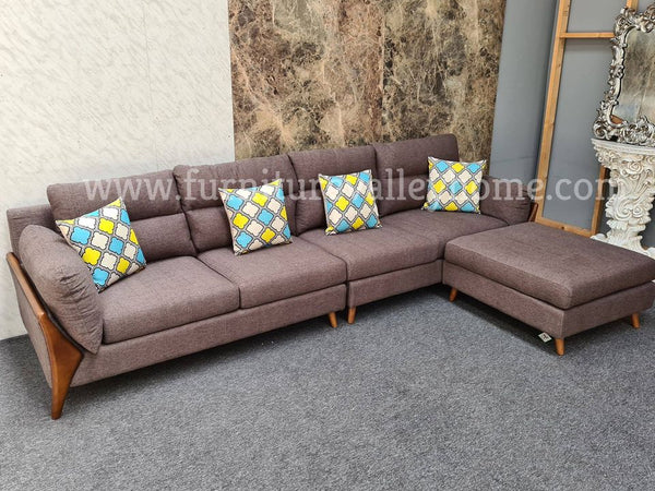 DESIGNER 5 SEATER BROWN STRAIGHT FABRIC SOFA / CORNER SOFA