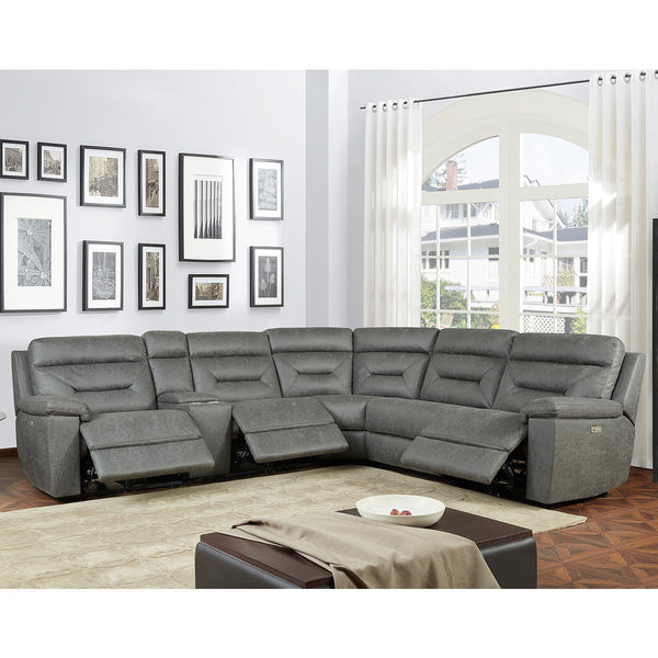 Justin Grey Fabric Power Reclining Sectional Sofa