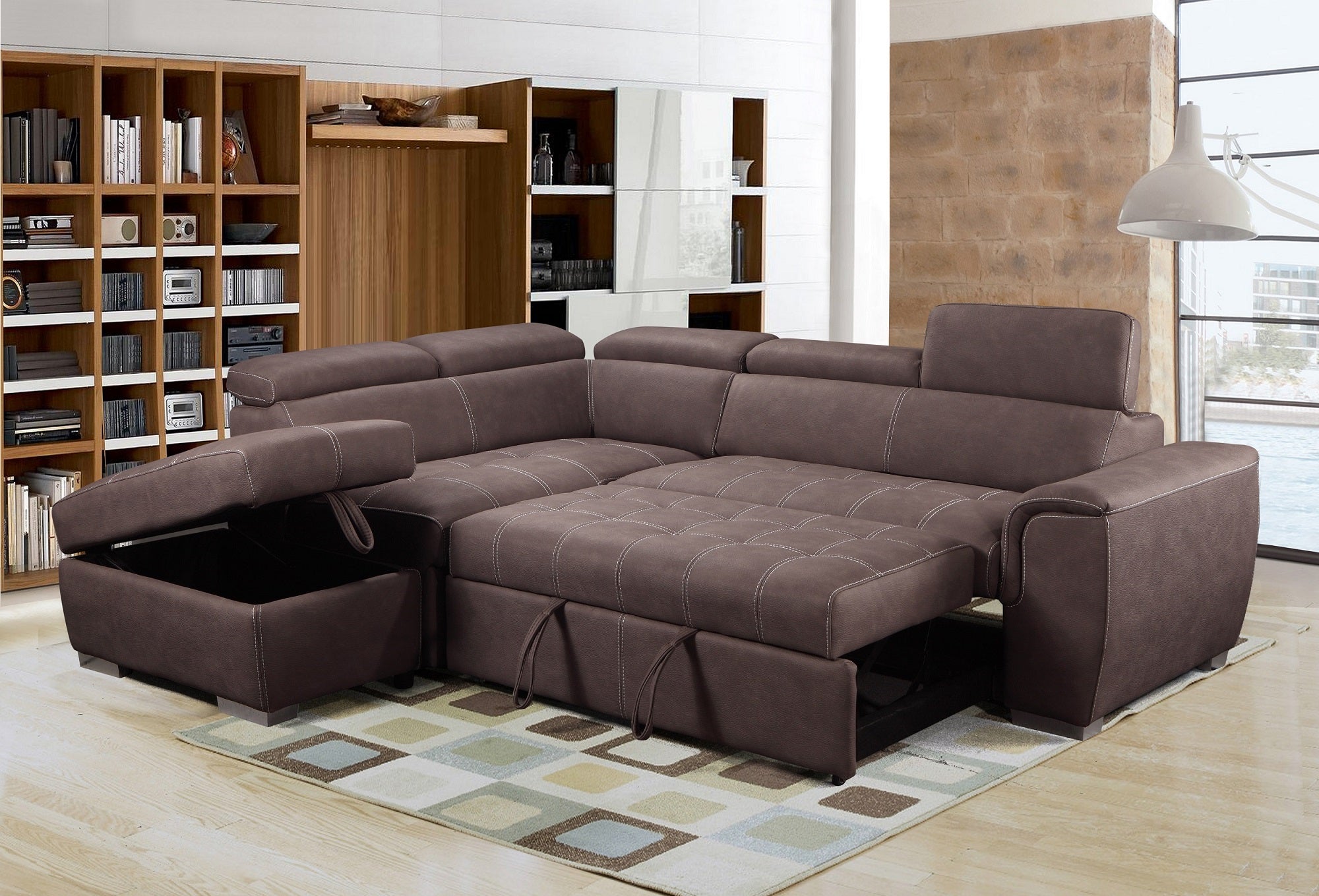 Brand New Large Modern Sofa Bed + Adjustable Headrest + Storage foostool