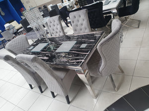 Marmo black marble dining table and six chairs