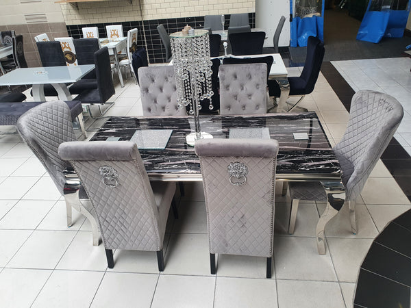 Marmo black marble dining table and six chairs