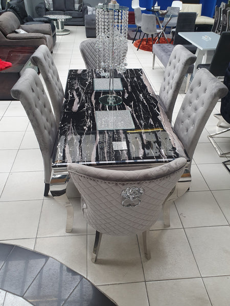 Marmo black marble dining table and six chairs