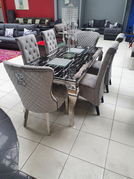 Marmo black marble dining table and six chairs