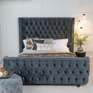 Grandee Plush Velvet Charcoal Grey Bed Frame