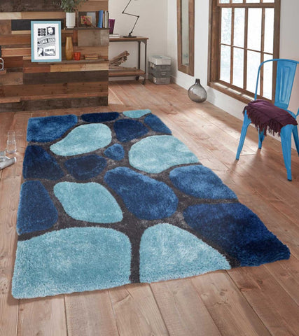 3D Pebbles Shaggy Rug - Blue & Navy