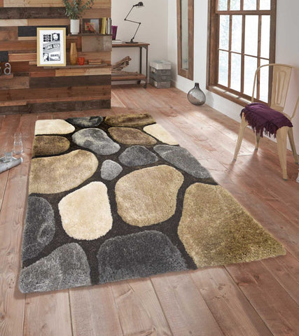 3D Pebbles Shaggy Rug - Brown & Grey