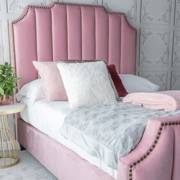 Urban Plush Velvet Pink Fabric  Bed Frame