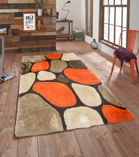 3D Pebbles Shaggy Rug - Terracotta