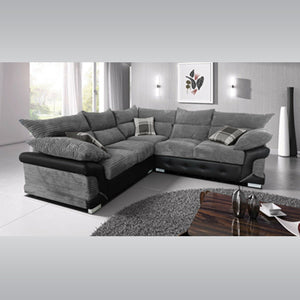 Maryland  Stunner Corner Fabric Grey & Black Leather Sofa