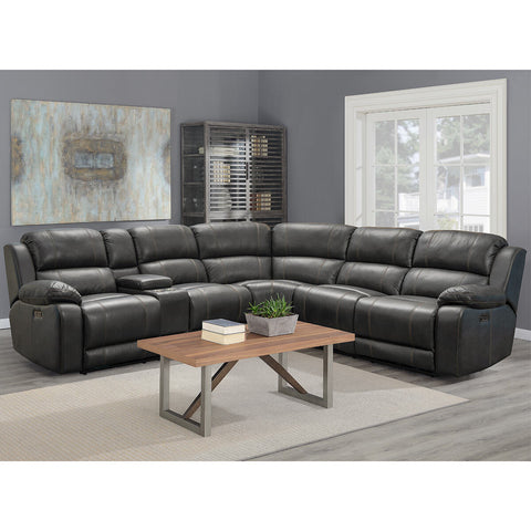 Ashvin Grey Leather Power Recliner Sectional Sofa