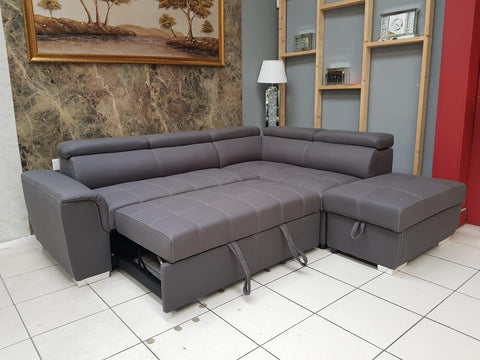 NEW GREY FABRIC CORNER SOFA BED