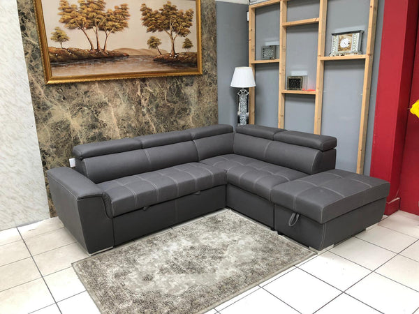 NEW GREY FABRIC CORNER SOFA BED