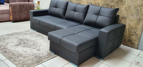 London Black Leather corner sofa bed