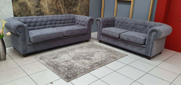 Brand New Grey Chesterfield Fabric 3 + 2