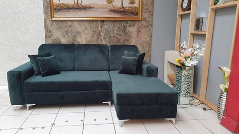 Verso Corner Sofa Bed Plush Velvet Fabric Green