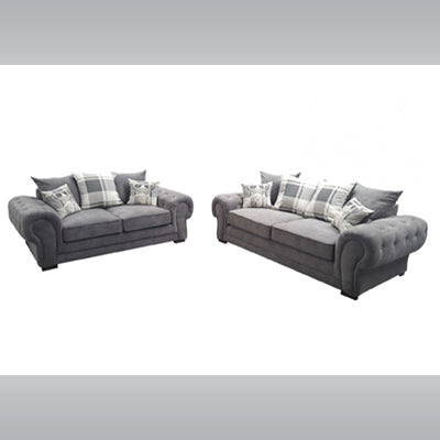 3+2 seater Fabric Grey Sofa Roll Arms