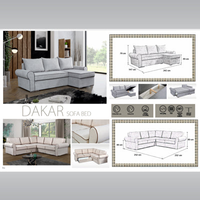 DAKAR LARGE CORNER FABRIC SOFA BED