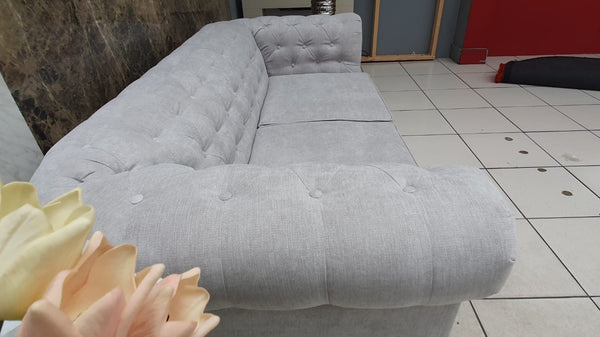 Brand New Silver Chesterfield Fabric 3 +2 Seater SOFA