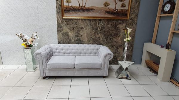 Brand New Silver Chesterfield Fabric 3 +2 Seater SOFA