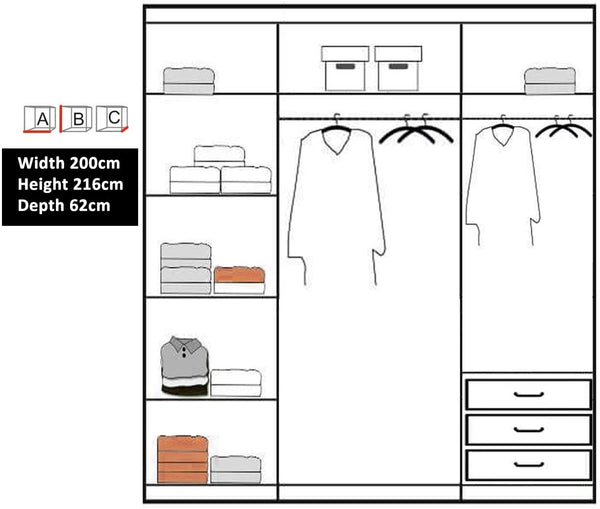 Vikas High Gloss & Mirror Double Door Sliding Wardrobe