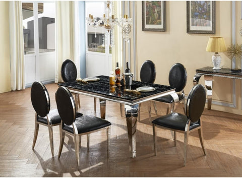 ARIANNA DINING TABLE WITH 6 DINING CHAIRS | BLACK | MARBLE EFFECT