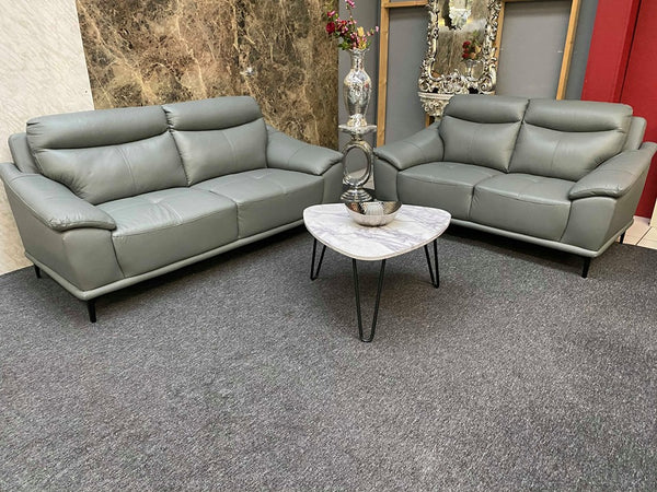 GENUINE LEATHER 3 + 2 SEATER SOFA GREY