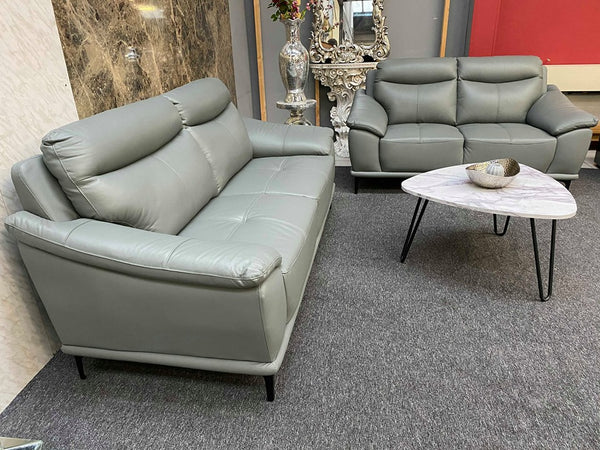 GENUINE LEATHER 3 + 2 SEATER SOFA GREY