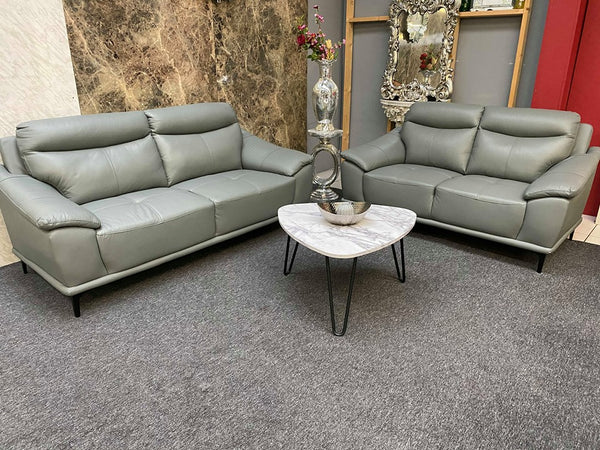 GENUINE LEATHER 3 + 2 SEATER SOFA GREY