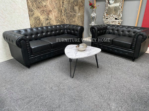 Black Leather Chesterfield 3 + 3 Seater Sofa Set