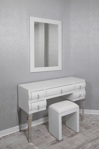 5 Drawers White Curved Mirrored Dressing Table