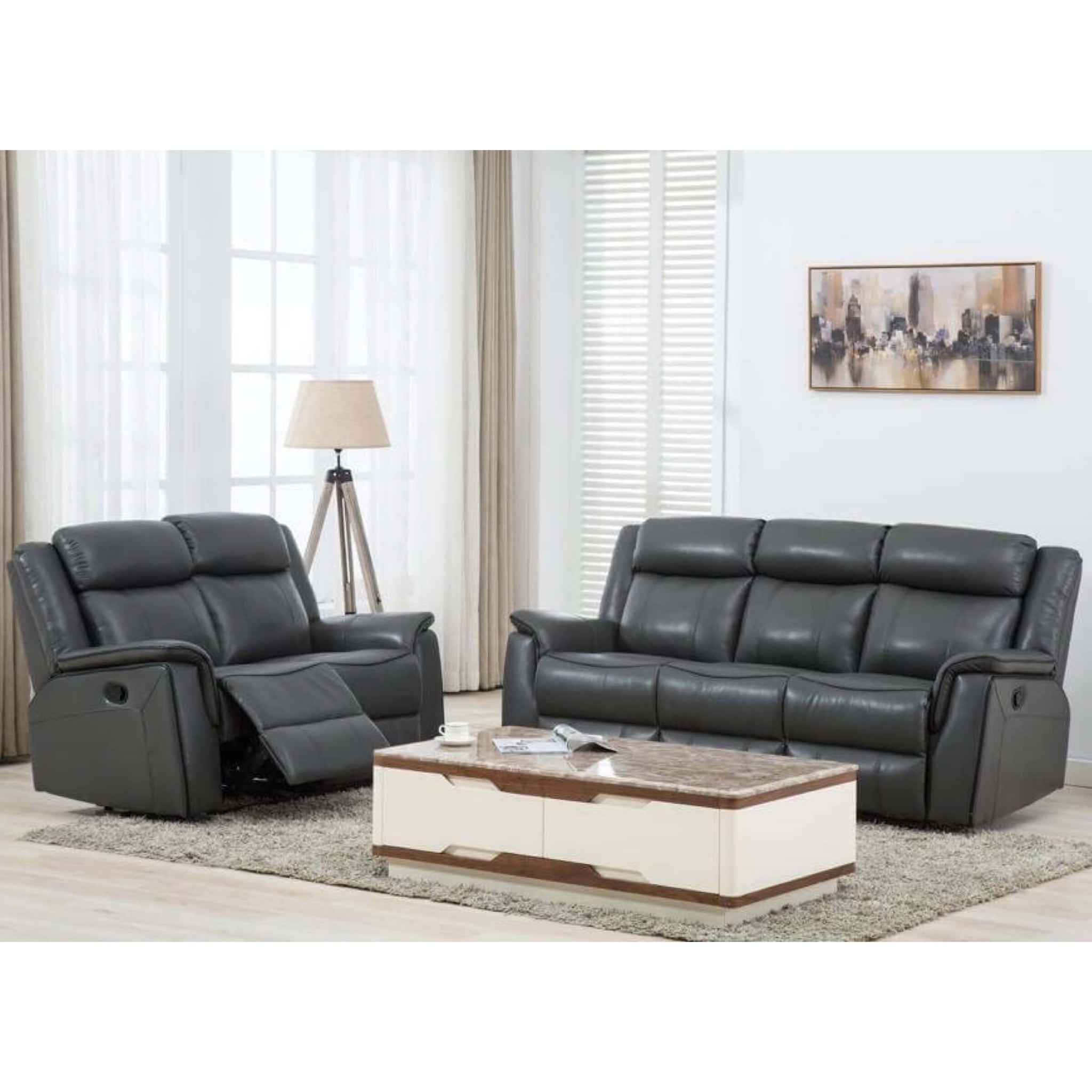 PHOENIX 3 + 2 LEATHER AIR SOFA SET - GREY