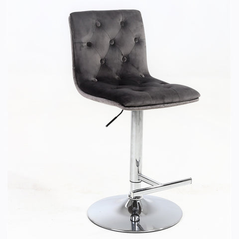 Elegant Plush Velvet Grey Fabric Bar Stool