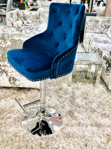 Majestic Plush Velvet Blue Bar Stool