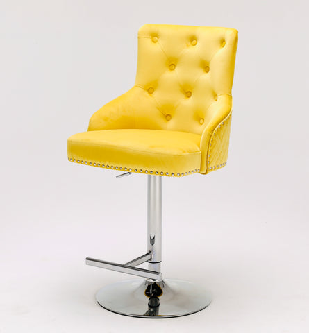 Majestic Plush Velvet Yellow Bar Stool