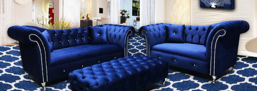 Mia Royal Blue Plush Velvet Sofa 3+2 Seater