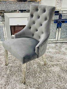 Majestic Velvet Lion Knocker Back Grey Dining Chair