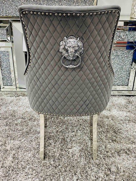 Majestic Velvet Lion Knocker Back Grey Dining Chair