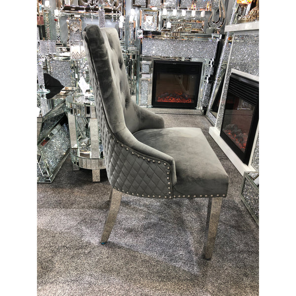 Majestic Velvet Lion Knocker Back Grey Dining Chair