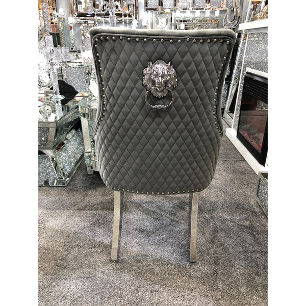 Majestic Velvet Lion Knocker Back Grey Dining Chair