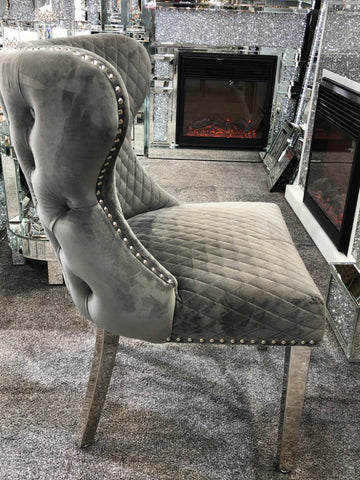 Valentino Grey Plush Velvet Dining Chair