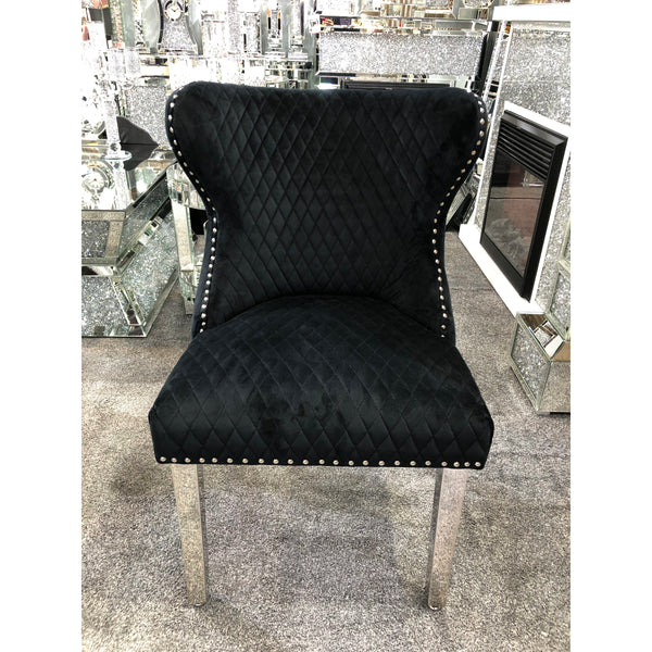 Valentino Black Plush Velvet Dining Chair