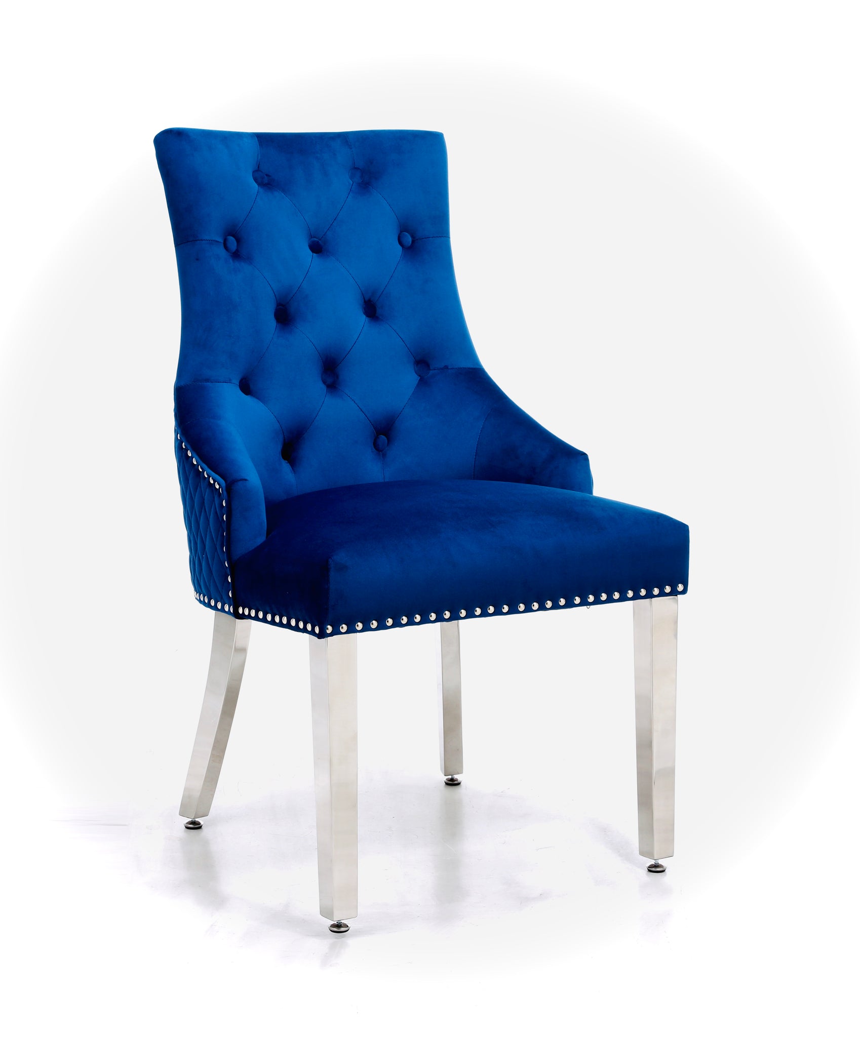 Majestic Velvet Lion Knocker Back Blue Dining Chair