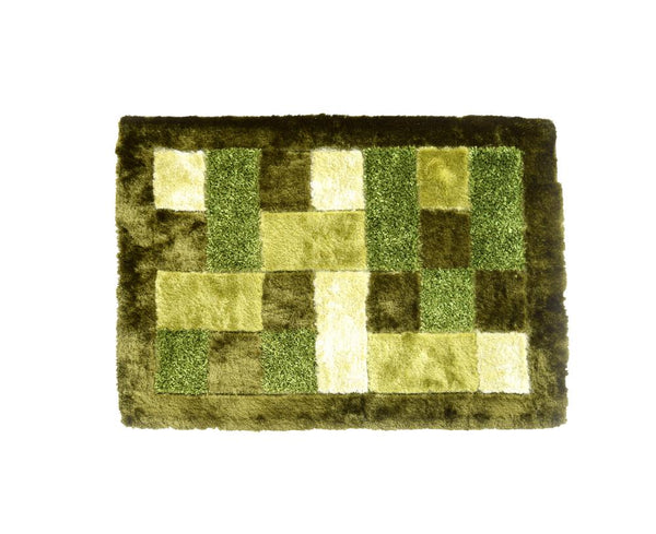 3D Checked Green Shaggy Rug