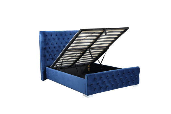 Royal Blue Push Velvet Ottoman Storage Bed Frame