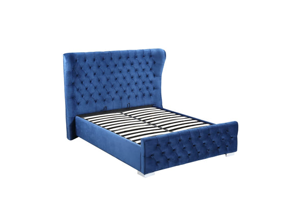 Royal Blue Push Velvet Ottoman Storage Bed Frame