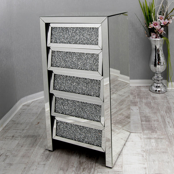 Crushed Mirror 5 Drawer TallBoy